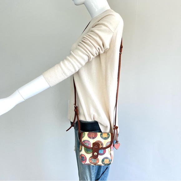 DOONEY & BOURKE Multicolor Coded Canvas Brown Leather Trim Convertible Crossbody - Picture 10 of 16